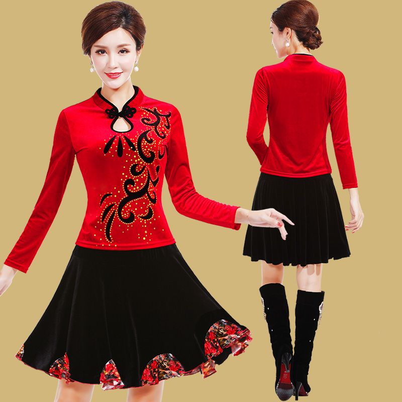 广场舞服装套装金丝绒舞蹈服成人跳舞衣服女长袖秋冬