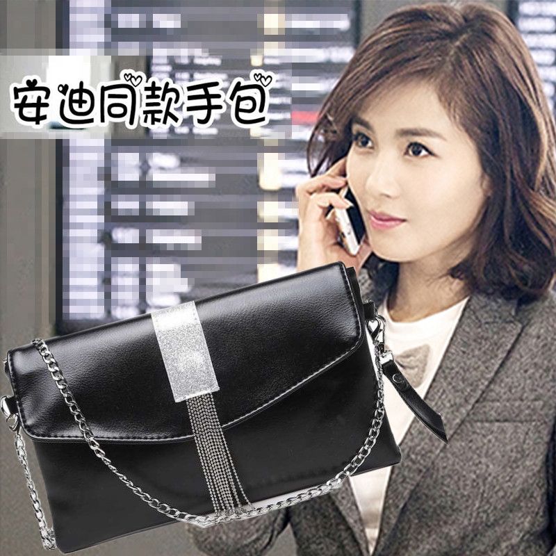 New summer bag with soft leather and diamond Dinner Bag tassel handbag female envelope fashion office bag