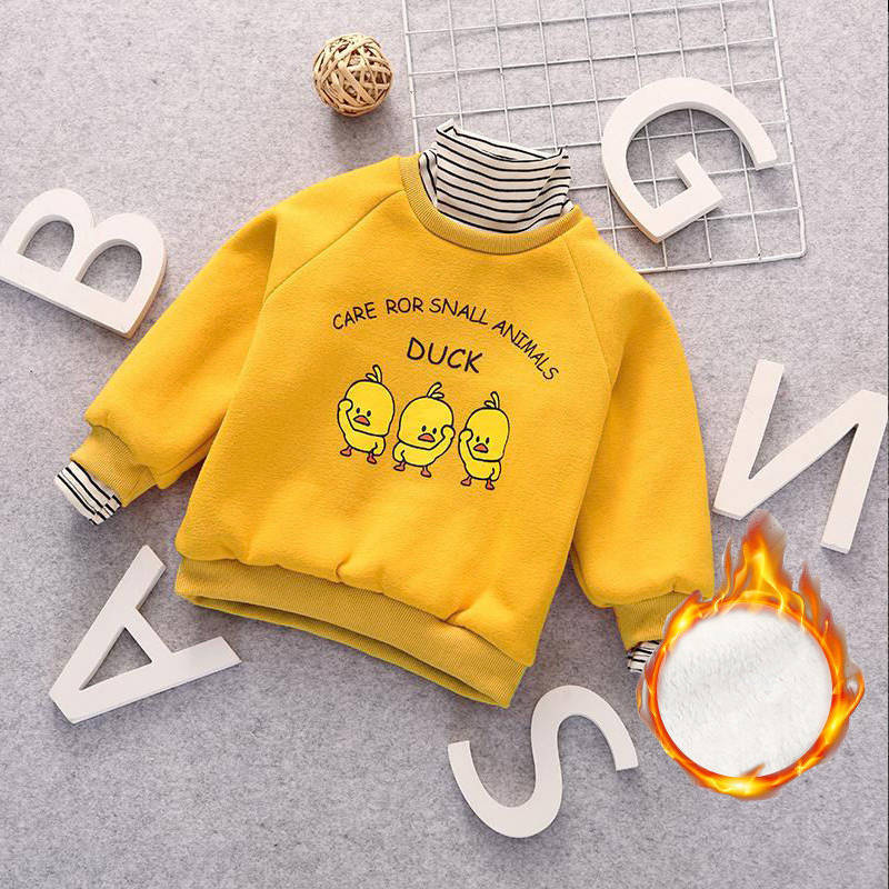 Boys and girls Kwai Fu sweater, velvet thickening, quick hand shaking, yellow duck, male and female tiktok, Korean version, two fake Jersey.
