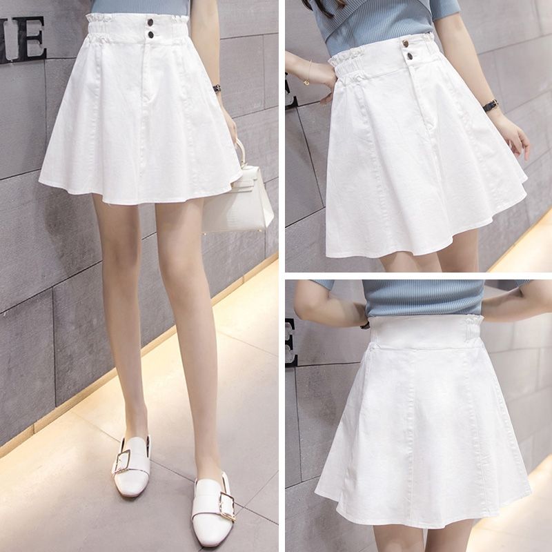 White denim skirt women's summer new high waist A-line skirt pants small Korean version of student's umbrella skirt