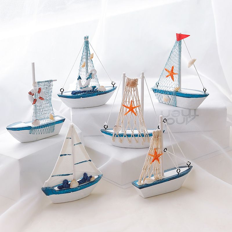 地中海一帆风顺船模型桌面摆件 木质帆船工艺品家居装饰品小摆设