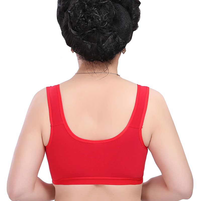Red natal middle-aged and elderly front buckle pure cotton underwear female mother bra without steel ring large size bra sports vest