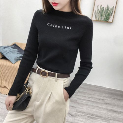 Ins Korean autumn top women's trendy slim long-sleeved women's t-shirt winter students' half-high collar bottoming shirt spring