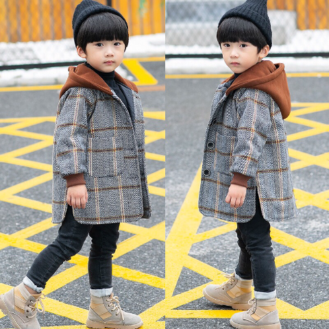 Boys' woolen coat autumn and winter new style baby's woolen coat Plush children's woolen coat