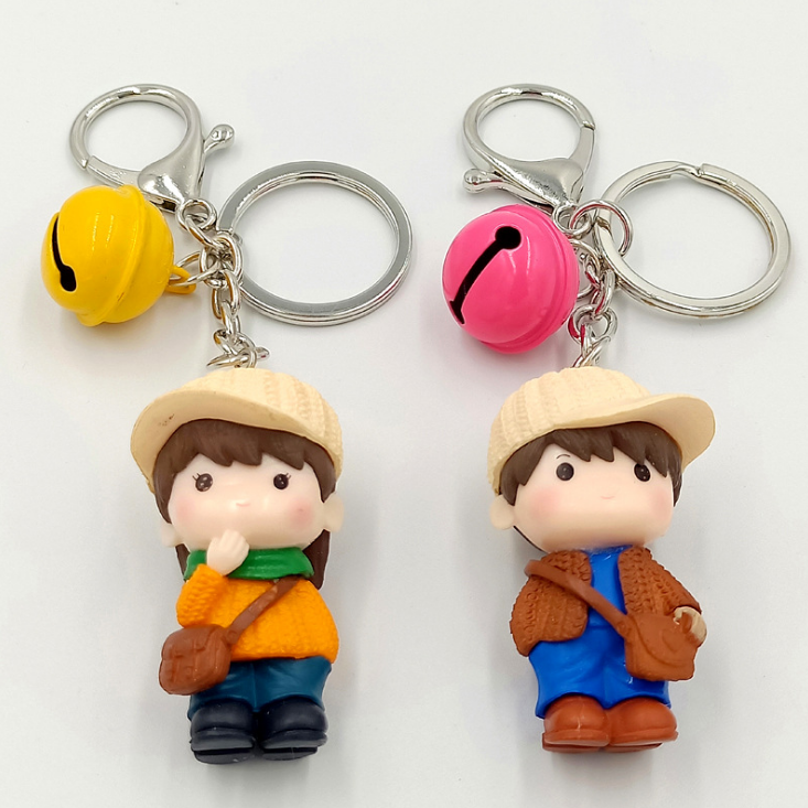 卡通情侣钥匙扣可爱男女书包背包挂件创意铃铛钥匙链钥匙圈小礼物