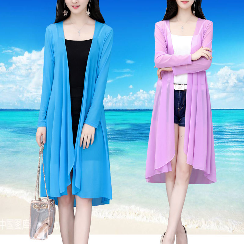 冰紗女中長款夏季百搭超薄寬鬆時尚外搭防紫外線透氣開衫防曬衣女