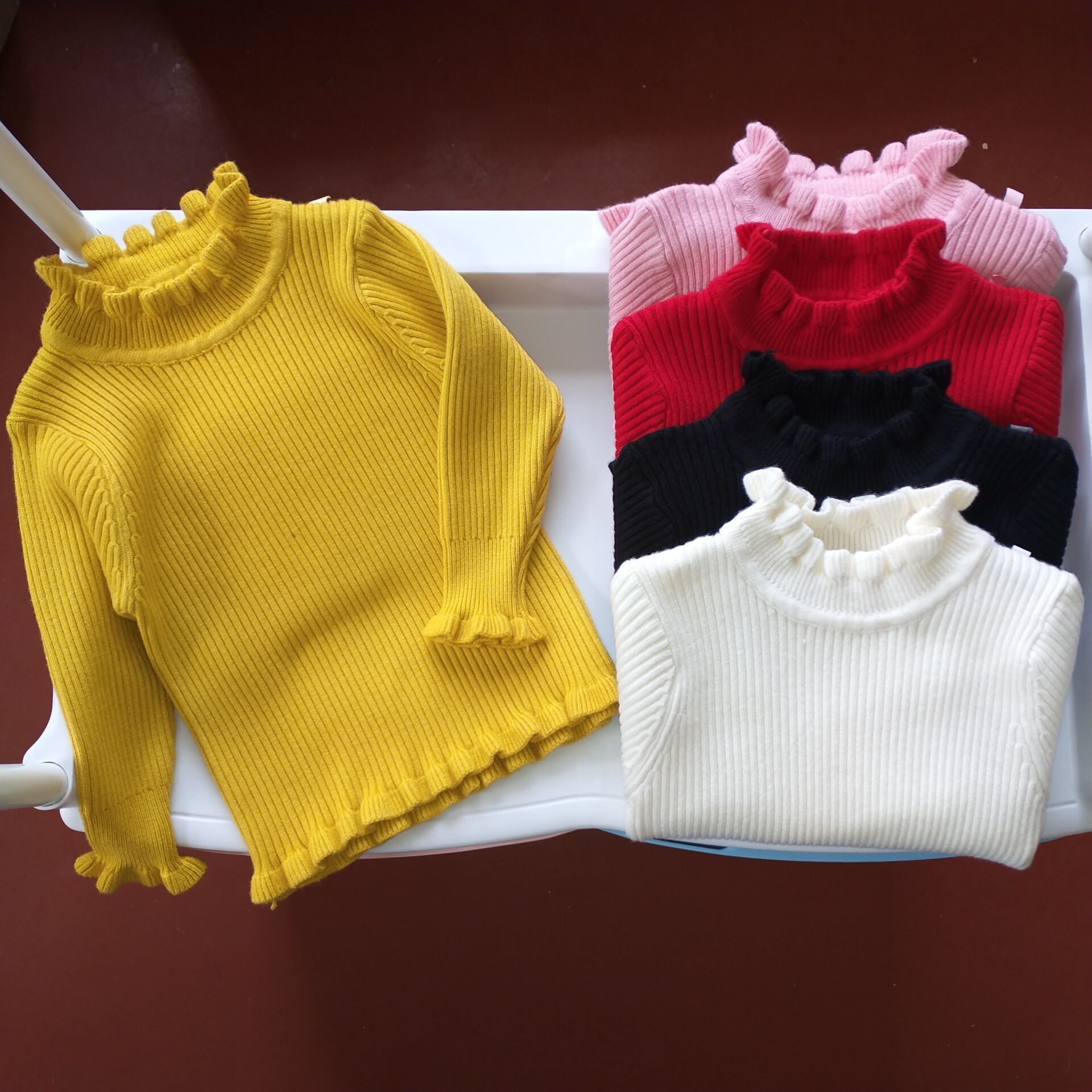 Children's sweater Ruffle Pullover children's knitwear baby girl's bottom sweater 0-6 years old girl's close fitting sweater