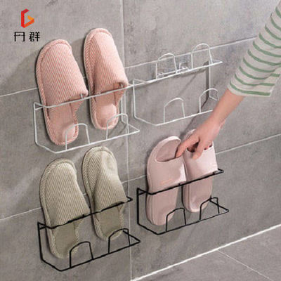 单层/双层免钉鞋架浴室卫生间拖鞋架子粘贴式门后壁挂简易收纳