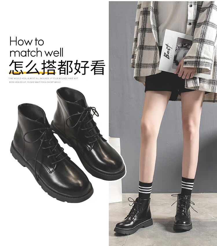 【高品质】马丁靴女2020新款小皮鞋女春秋学生短靴英伦风单靴韩版