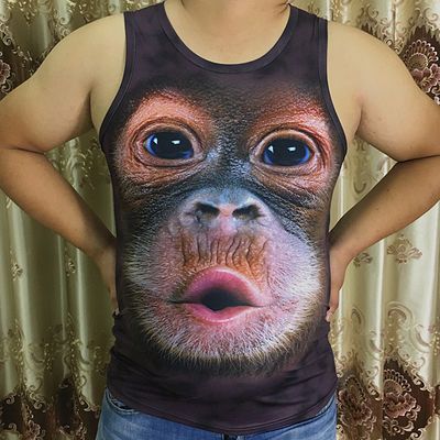 搞笑大猩猩弹力跨栏修身背心个性3d印花动物图案大码胖子男装衣服