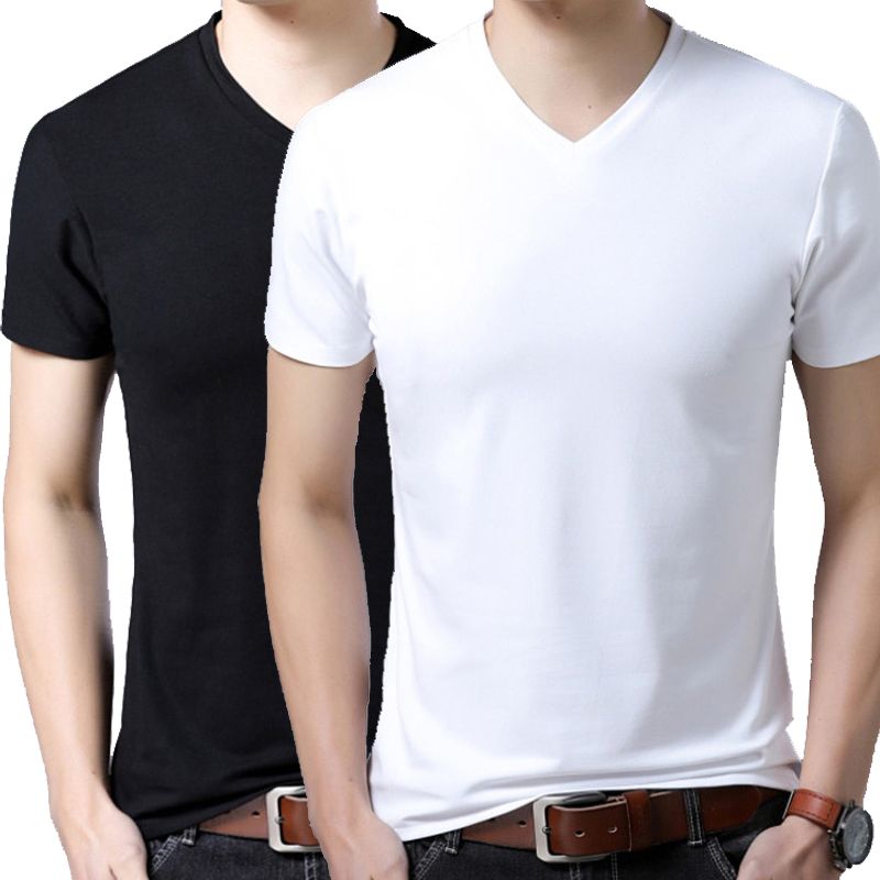 Pure cotton solid color chicken heart collar short sleeve men's T-shirt V-neck short sleeve casual men's half sleeve