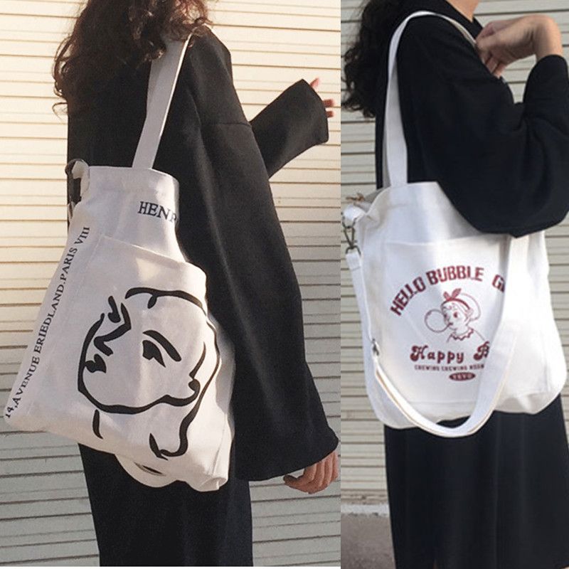 New ins Canvas Shoulder Bag Korean literature and art messenger bag versatile large capacity Harajuku hand bag