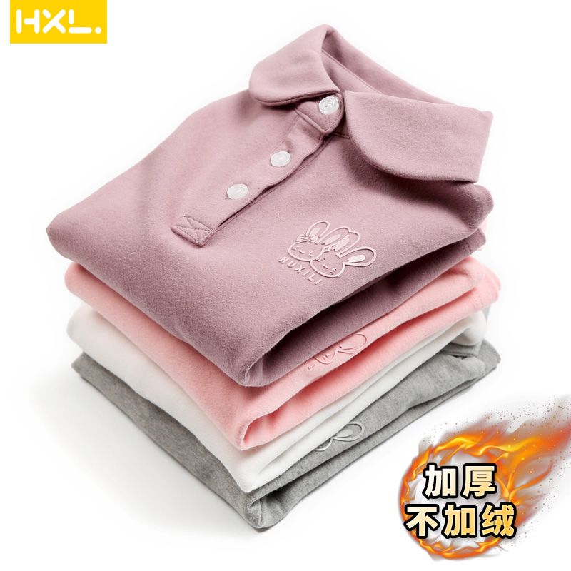 Girls' polo shirt spring and autumn cotton thick children's Lapel bottomed shirt long sleeve T-shirt white collar foreign style top