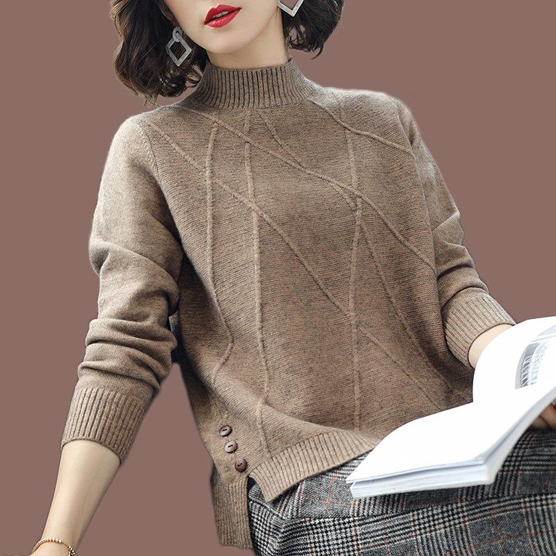 [High Quality] Short half-high collar thickened sweater women's autumn and winter new loose Korean version all-match knitted bottoming shirt