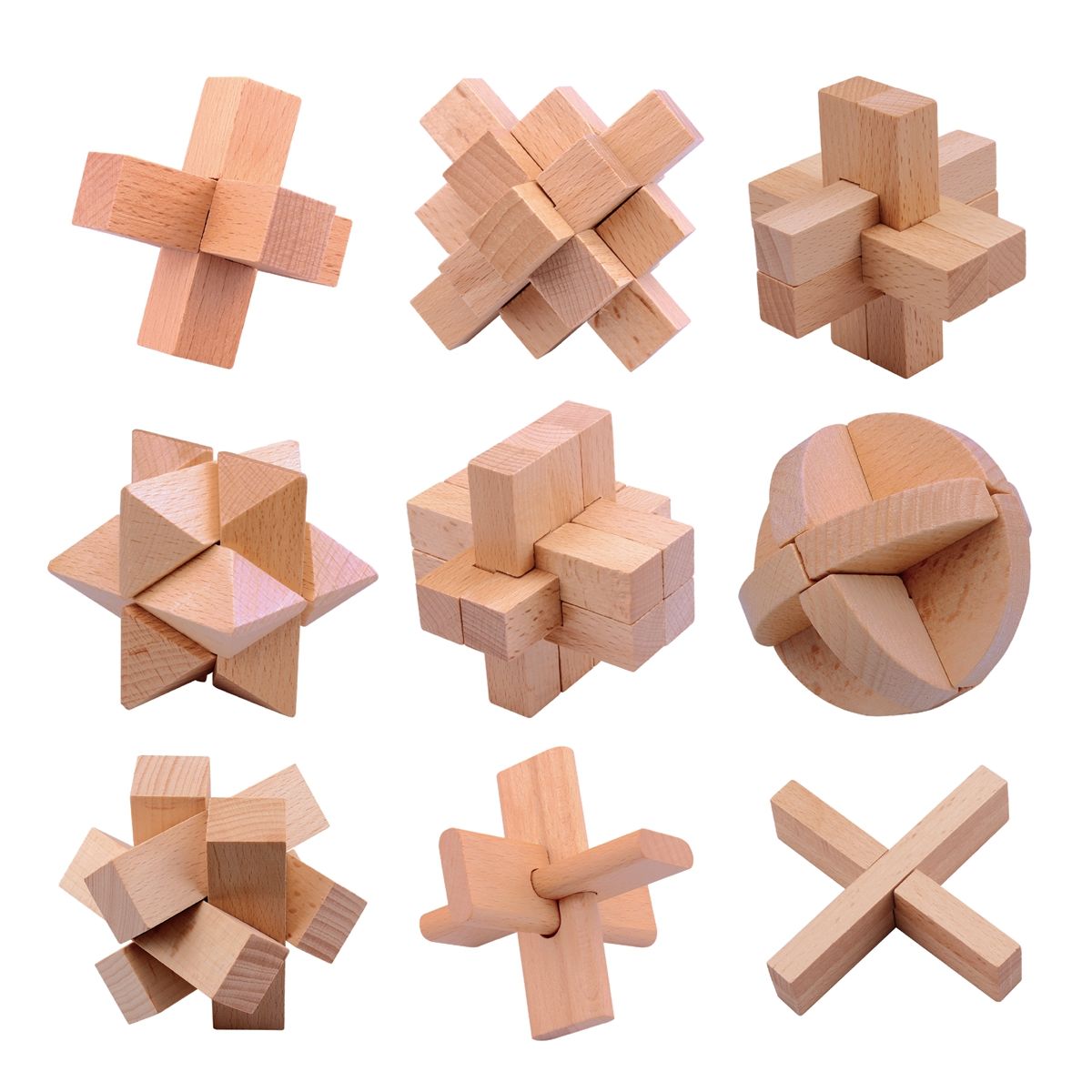 榉木大号孔明锁古典益智拆装智力解压烧脑解锁九连环鲁班锁