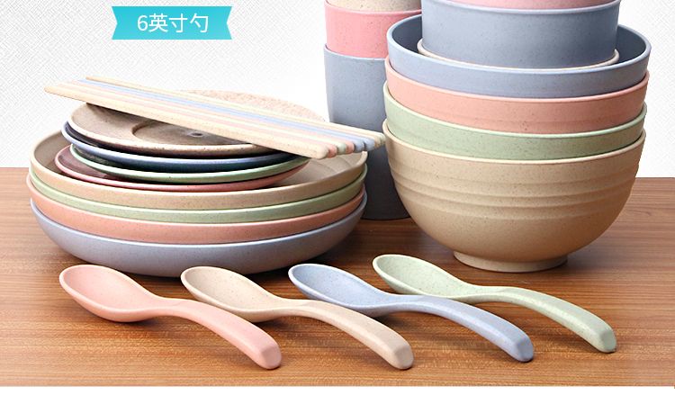 日式碗筷套装小麦秸秆餐具简约家用4人吃饭盘子碟组合塑料防摔碗ZZX