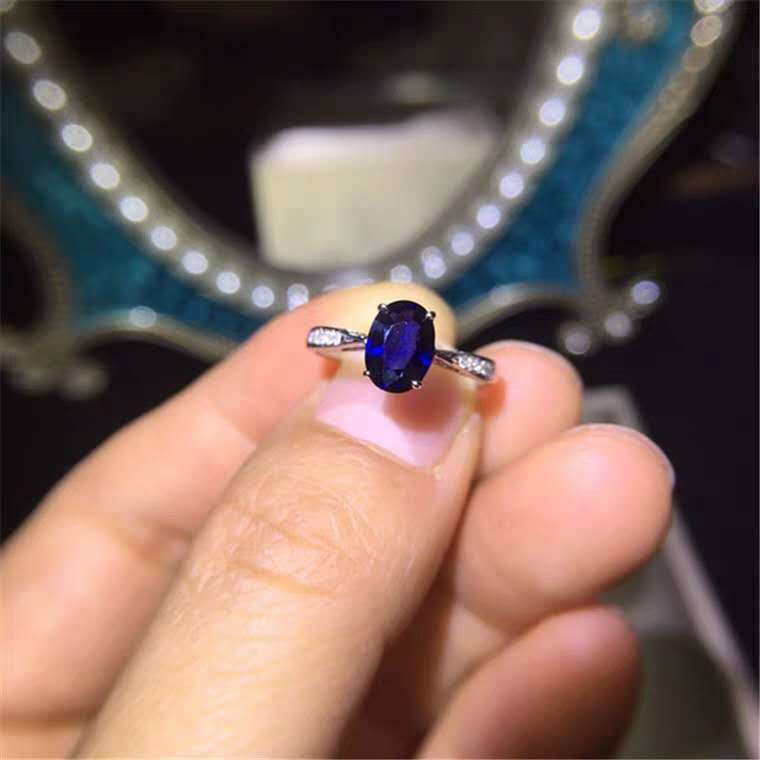 欧美潮流纯天然祖母蓝宝石纯银女戒情人礼物