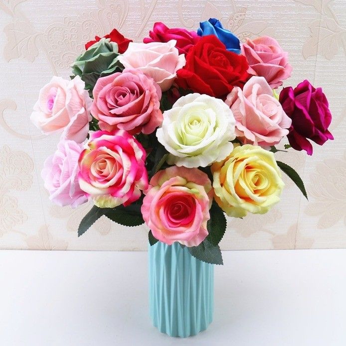 假花仿真花束家居装饰花单支玫瑰花绢花婚庆客厅摆设塑料花 5月4日发完 虎窝拼