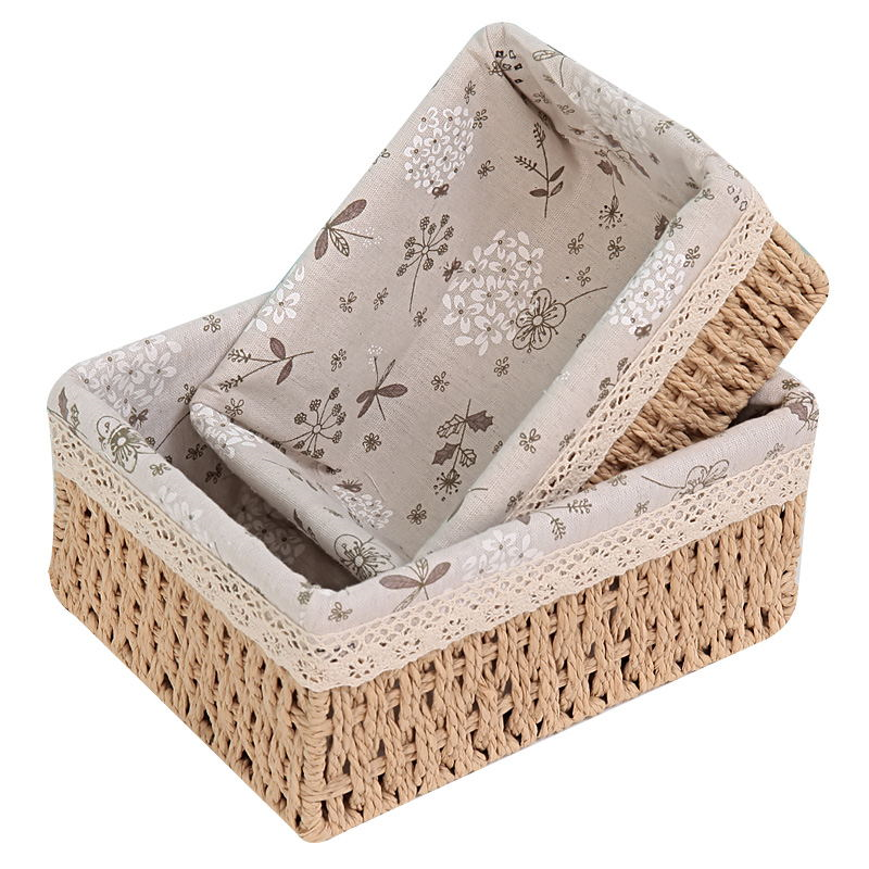 Straw woven storage basket rattan woven cloth tabletop tea table sundries toy key basket cosmetic storage box Snack basket