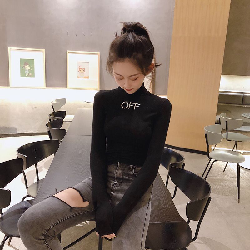 Simple solid color all-match half-high collar tight-fitting t-shirt ladies spring and autumn new long-sleeved bottoming shirt top slim-fitting shirt