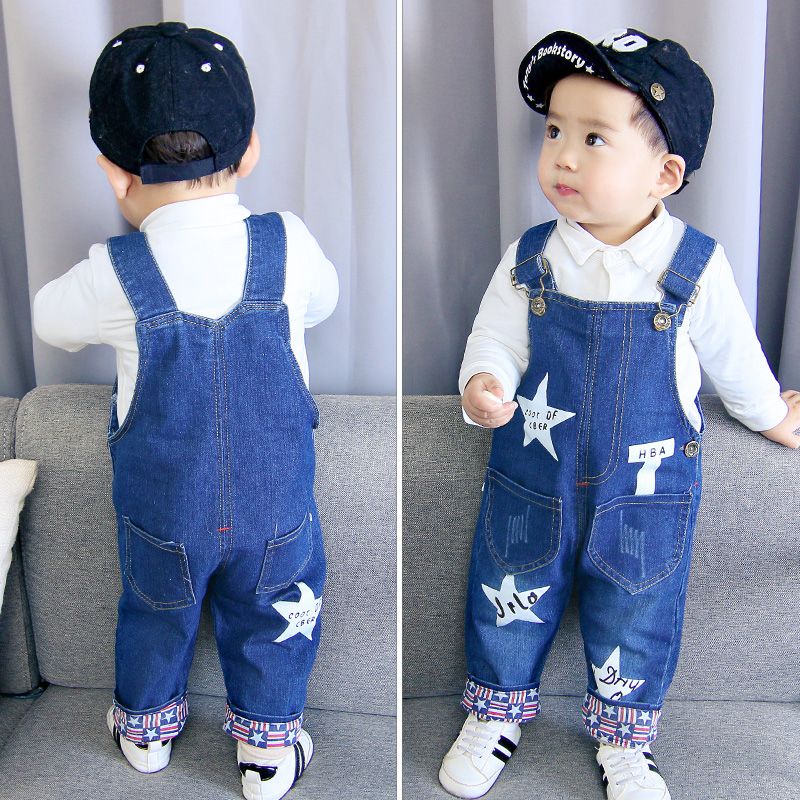 Boys' and children's wear autumn baby denim suspender trousers boys and girls baby's trousers children's thin casual pants