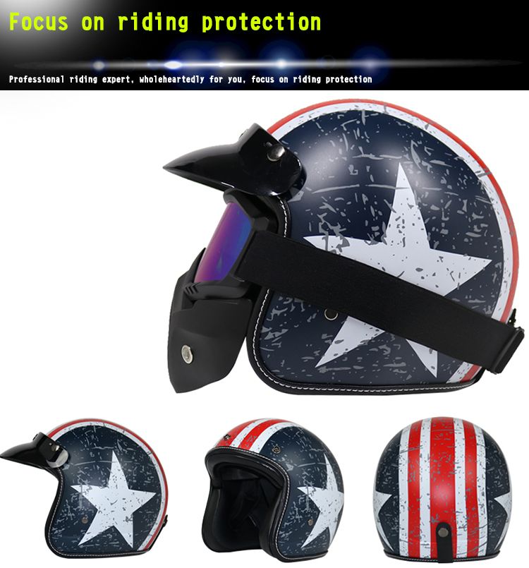 騎行護具 VOSS摩托車頭盔男復古哈雷頭盔安全帽頭盔3/4半盔送帽檐
