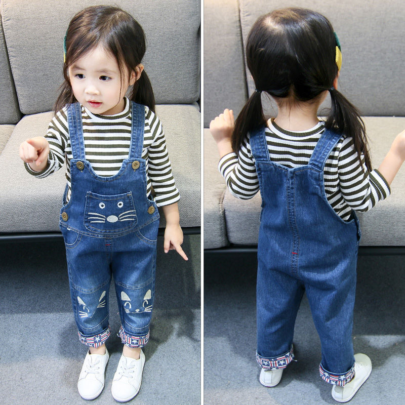 Boys' and children's wear autumn baby denim suspender trousers boys and girls baby's trousers children's thin casual pants