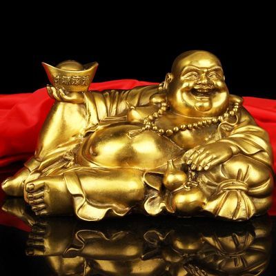 铜弥勒佛像纯铜大肚笑佛摆件布袋仿古弥勒佛坐像招财大号