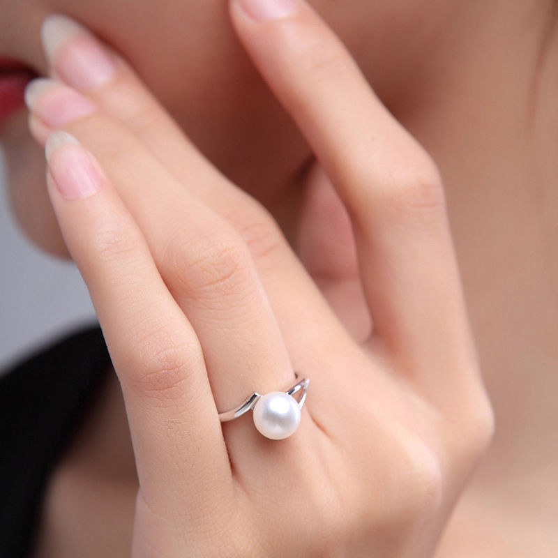 爱芙尔天然珍珠戒指女纯银无名指戒子925银韩版学生网红指环戒圈