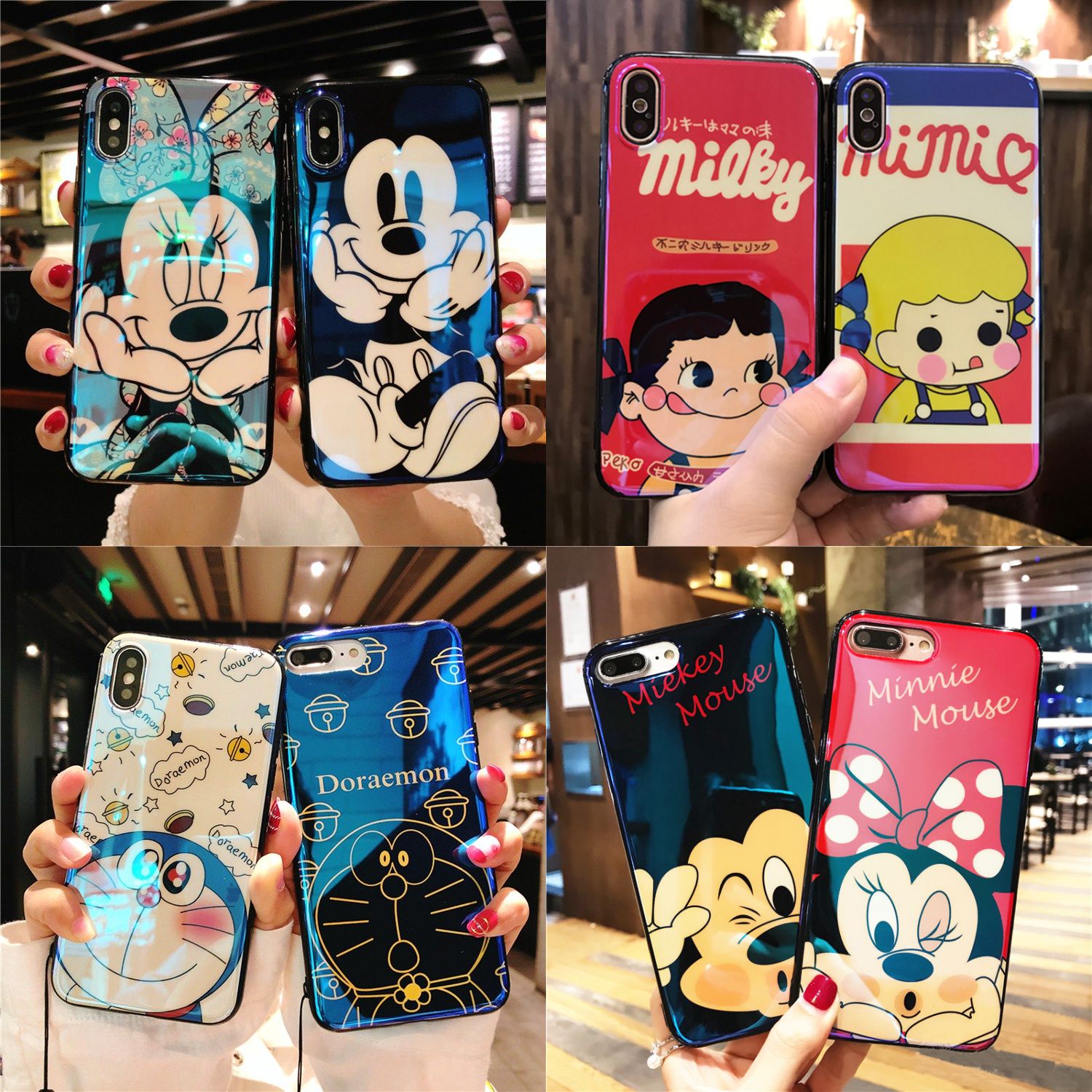 Cute blue light Mickey Minnie Apple 6 / X mobile phone case iPhone 7 / 8plus couple cartoon silicone soft shell XR