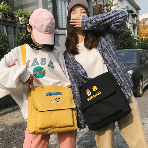 韓國ulzzang帆布包女學生斜挎包大容量書包ins少女文藝百搭郵差包