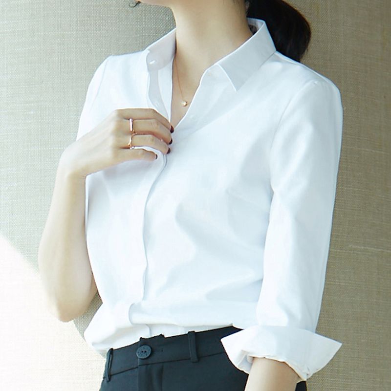 Spring new white shirt women's long sleeve Korean style slim fit versatile work clothes business clothes top work clothes casual shirt