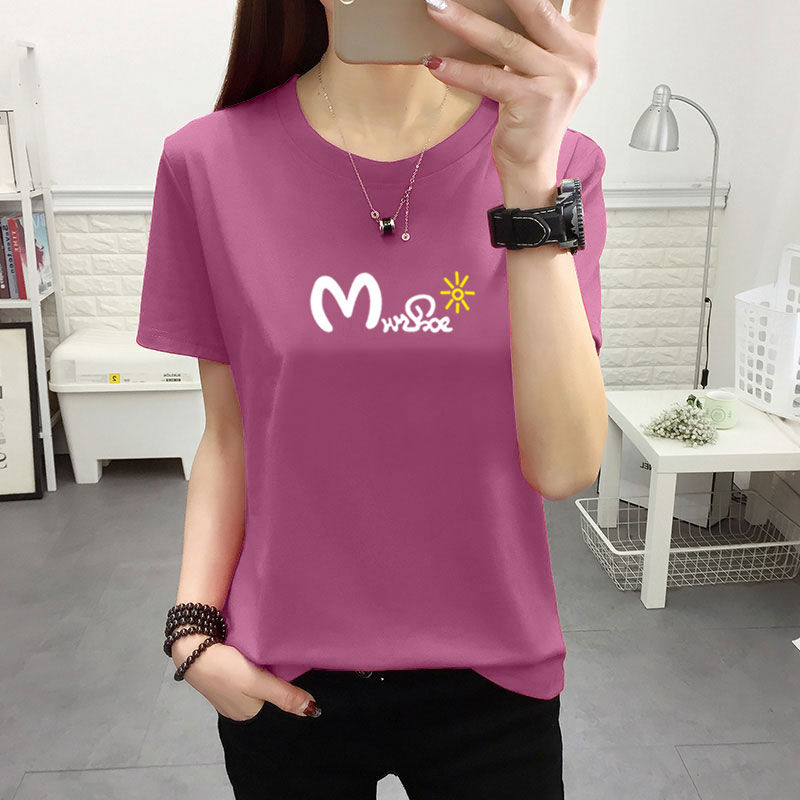 Cotton plus plus plus size summer women's 200kg fat mm short sleeve T-shirt Student Korean loose thin short sleeve top