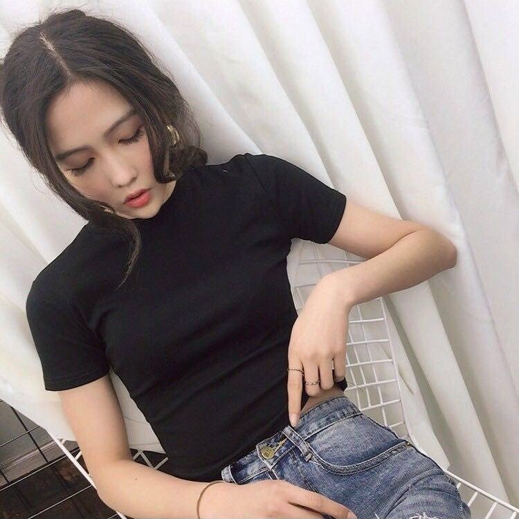 Hot selling new summer Korean slim short sleeve T-shirt women's solid high waist short dress student's tight bottoming shirt