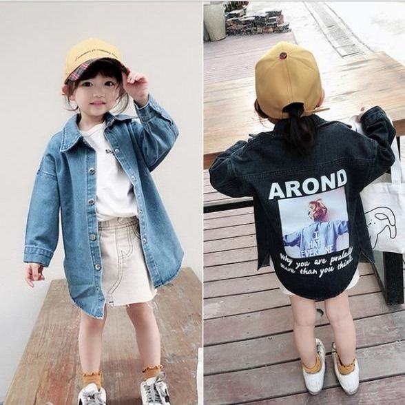 Spring and autumn boys' and girls' jeans coat windbreaker mid length children's spring 2020 new Korean casual shirt fashion