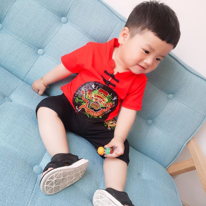 Children's and boys' traditional Chinese costume Han suit summer children's wear short sleeve boy 1-3 years old 4 Tang suit summer suit Chinese style