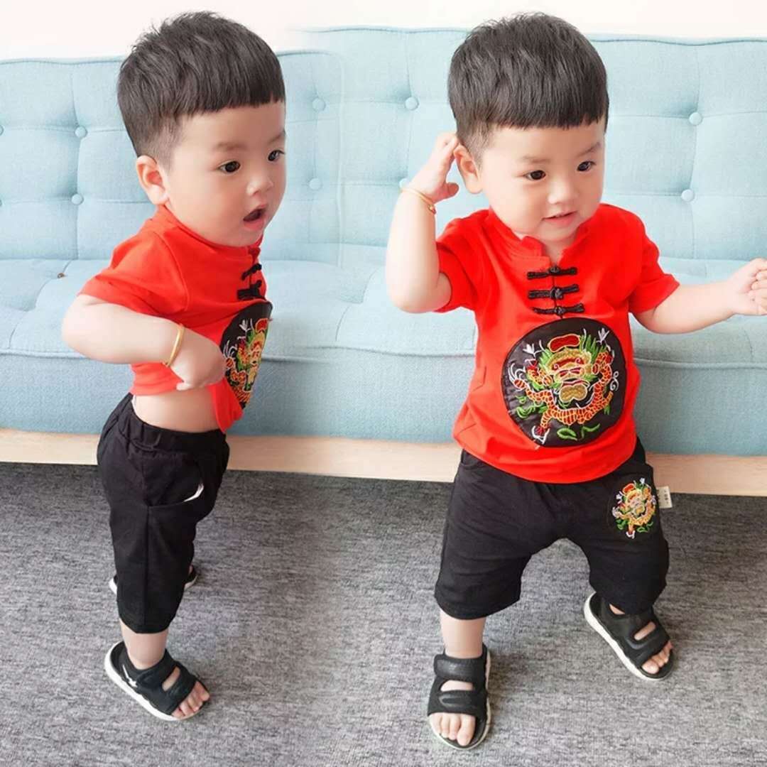 Children's and boys' traditional Chinese costume Han suit summer children's wear short sleeve boy 1-3 years old 4 Tang suit summer suit Chinese style