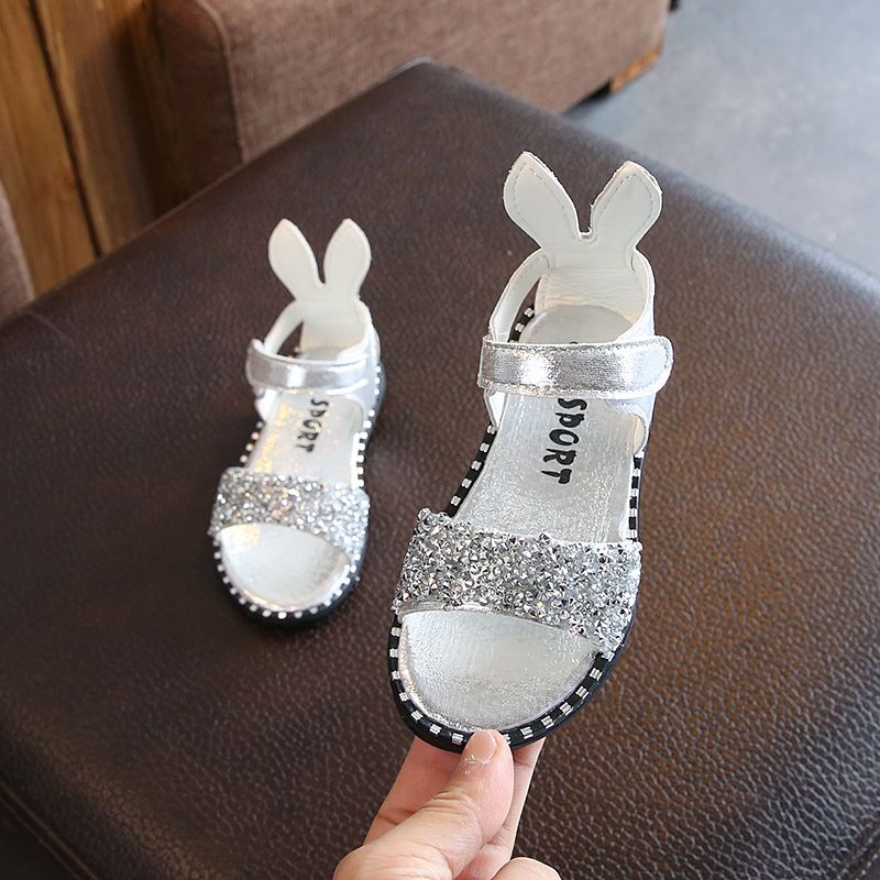 2020新款夏季韩版1-12岁儿童时尚公主鞋兔耳朵亮片魔术贴女童凉鞋