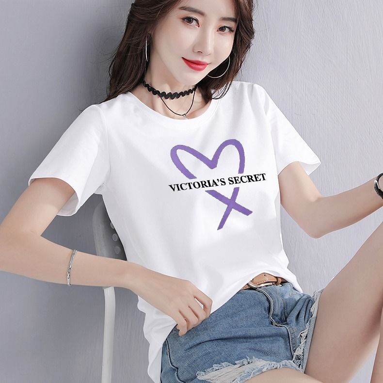 95 cotton 2020 summer new round neck short sleeve T-shirt women's Korean loose casual versatile printed T-shirt bottoming shirt