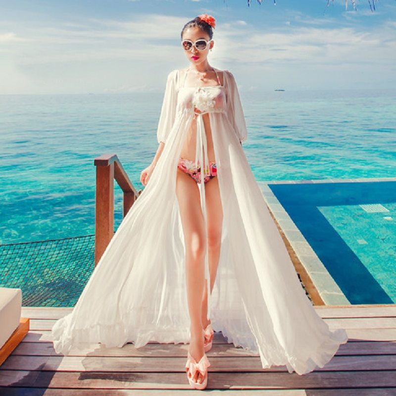 2020 new summer seaside holiday Sexy Dress Chiffon floor length skirt sunscreen cover up dress goddess beach skirt