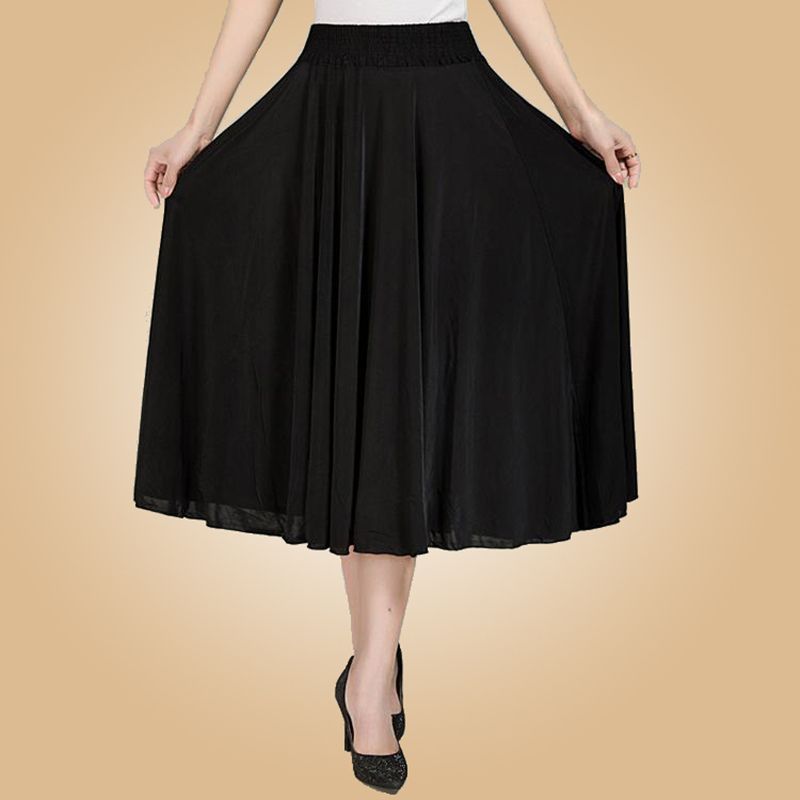Mother's dress summer dance skirt mid-length sun skirt middle-aged and elderly ice silk skirt aunt square dance skirt