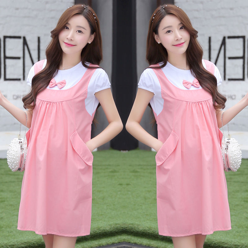 Maternity dress 2020 summer new pregnant women's dress Korean Short Sleeve mid long dress for pregnancy