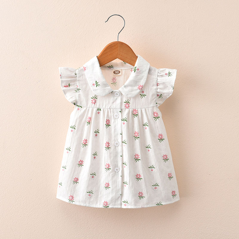 Girls Summer 2019 new children's summer blouse floral short sleeve flying sleeve top middle and small children's summer cardigan