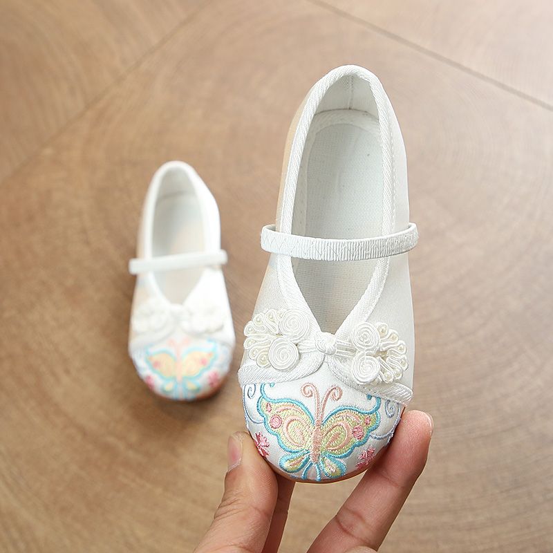 Girls' cloth shoes children's hand embroidered shoes ox tendon bottom embroidered children's shoes retro small cloth shoes girls' baby Hanfu shoes