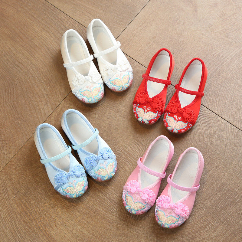 Girls' cloth shoes children's hand embroidered shoes ox tendon bottom embroidered children's shoes retro small cloth shoes girls' baby Hanfu shoes