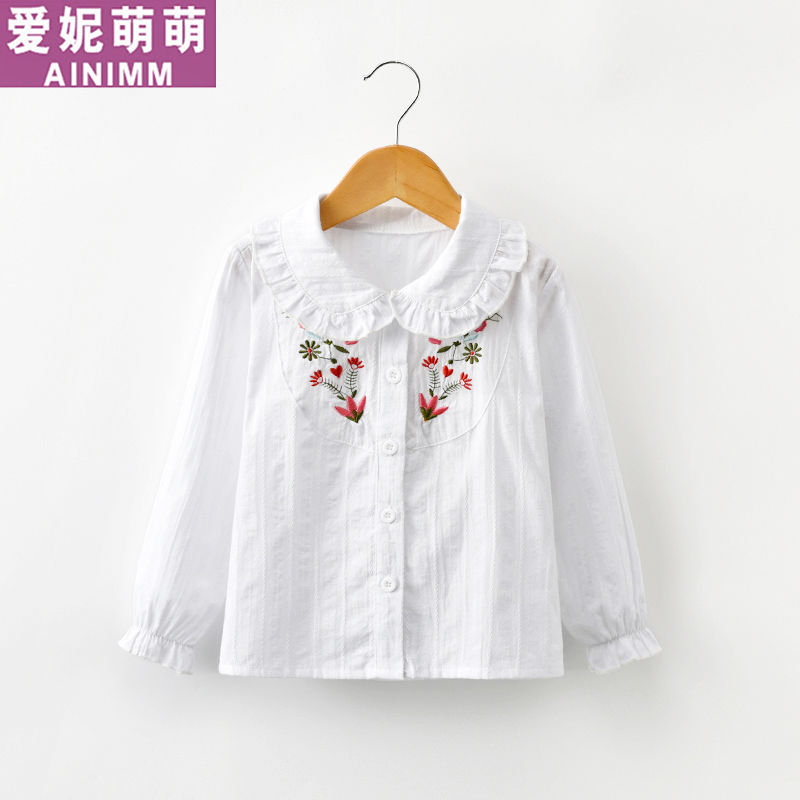 Girls' cotton shirt spring and autumn children's clothing children's embroidered shirt middle and small children's Korean version of the girl's treasure long-sleeved top