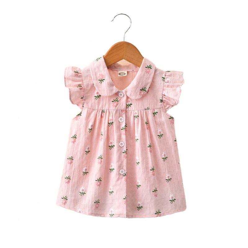 Girls Summer 2019 new children's summer blouse floral short sleeve flying sleeve top middle and small children's summer cardigan