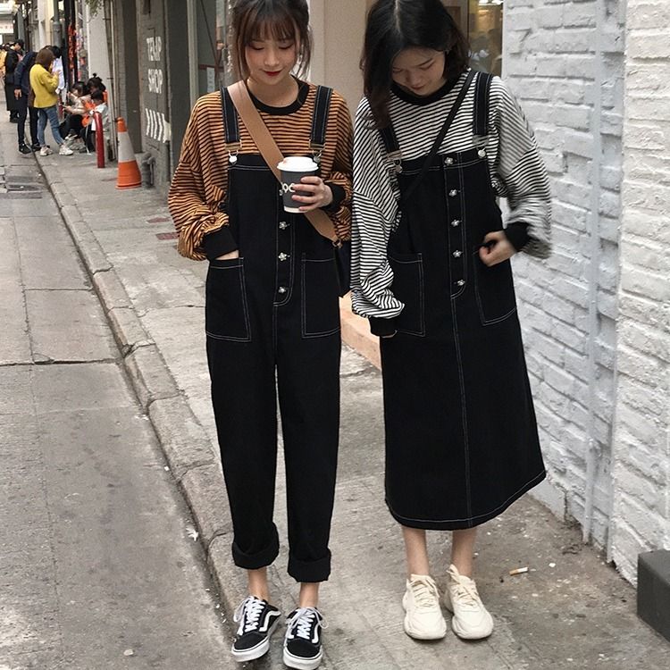 Autumn new style Korean loose and lovely young denim belt pants girl students' all-in-one belt skirt pants fashion