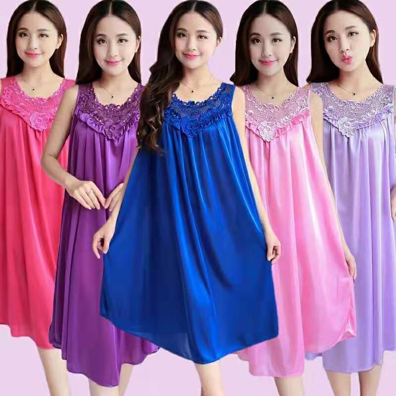 Summer pajamas women ice silk sexy lace nightdress simulation thin silk skirt loose large size fat mm Korean home clothes
