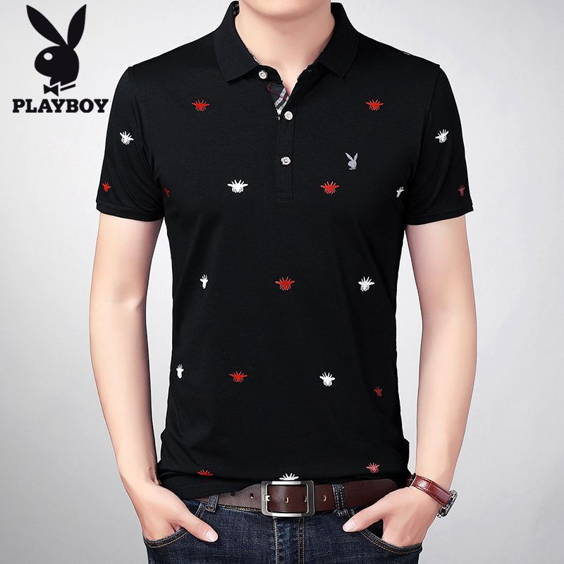 Playboy Men's Short Sleeve Large Polo New Summer Cotton T-shirt Men's Polo Printed T-shirt [issued On February 6]